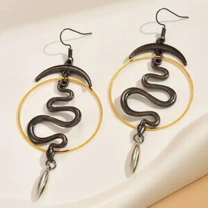 Gothic Snake Earrings Gold Silver Two Toned Punk Hoops Reptile